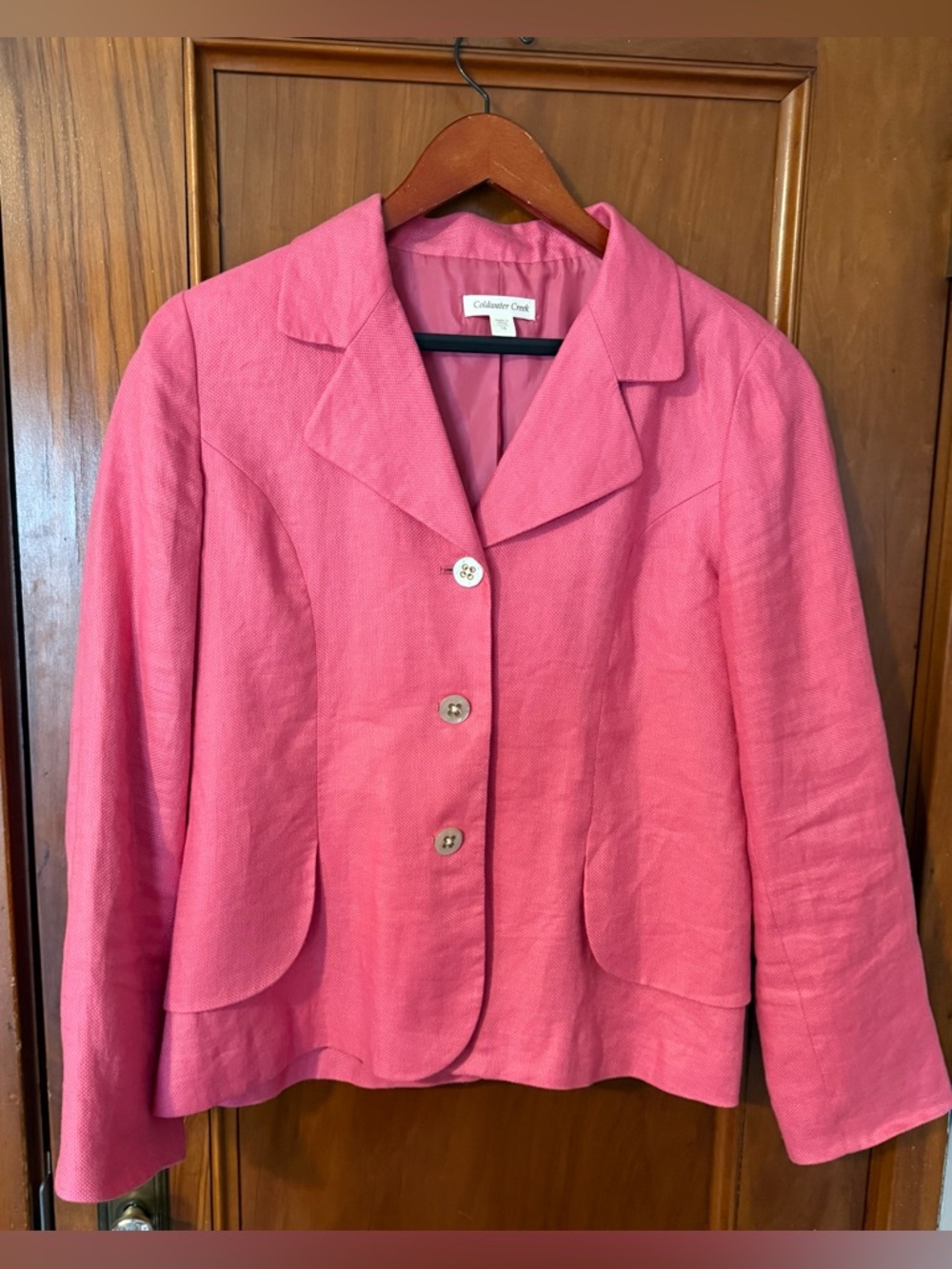Coldwater Creek Jacket Womens 16 Pink Coral Blazer 100% Linen Lined Notch Lapel